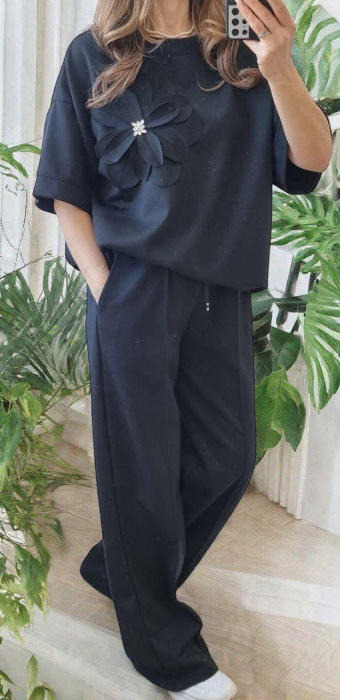 Compleu dama vascoza cu floare 3D si pantaloni largi – marime universala 2 [4]