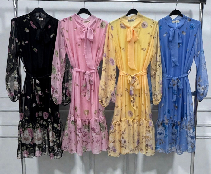 Rochie Voal Midi cu Imprimeu Floral si Funda – S M L Diverse Culori [5]