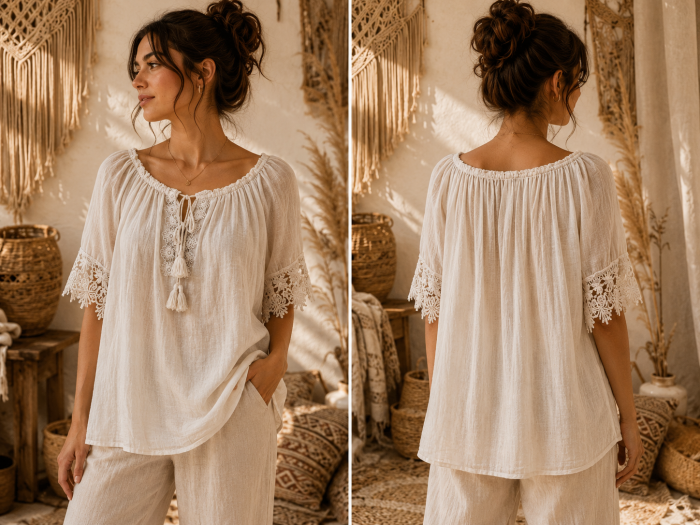 Bluza dama lejera cu dantela si ciucuri decorativi [2]