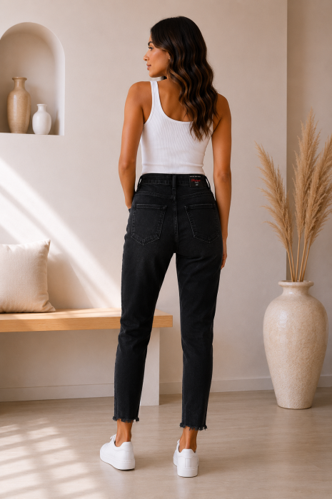 Blugi skinny dama negri cu rupturi minimale din bumbac [2]