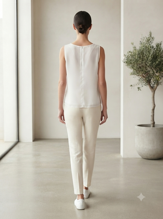Bluza alba eleganta cu guler rotund si fente laterale - design minimalist [2]
