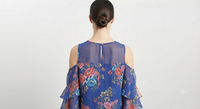 Bluza albastru regal cu imprimeu floral si maneci din voal vaporoase [2]