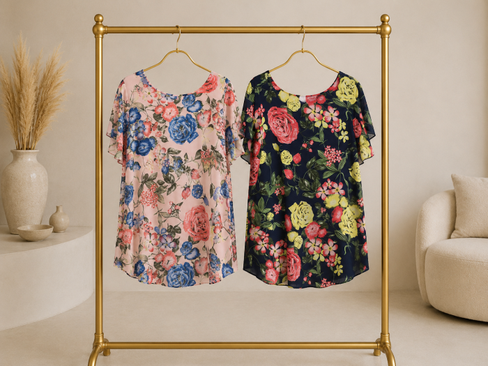 Bluza cu flori si maneci scurte vaporoase, croi lejer, imprimeu floral [2]