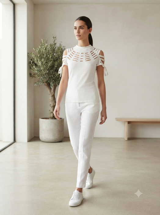 Bluza  cu perforatii decorative in decolteu si umeri decupati [2]
