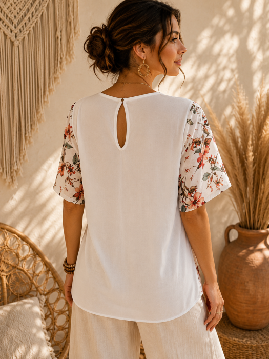 Bluza dama Amethysta alba cu imprimeu floral si croi lejer [2]