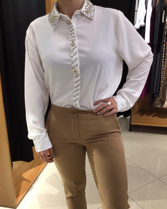 Bluza Dama, Camasa Dama cu Guler Ascutit si Strasuri si Perle Decorative - ALN [5]