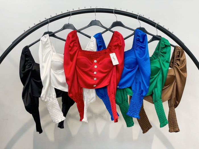 Bluza Dama Corset Satinata si Nasturi cu Strasuri [3]