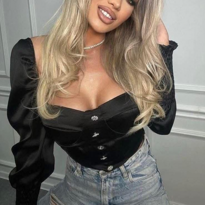 Bluza Dama Corset Satinata si Nasturi cu Strasuri [2]