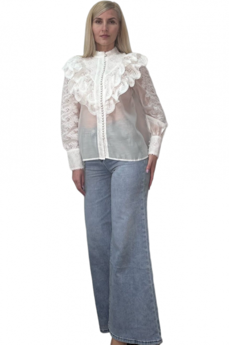 Bluza dama cu volane din dantela si broderie - Maya [6]