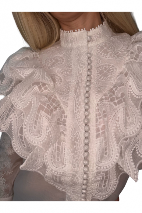 Bluza dama cu volane din dantela si broderie - Maya [4]