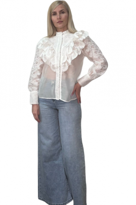 Bluza dama cu volane din dantela si broderie - Maya [10]
