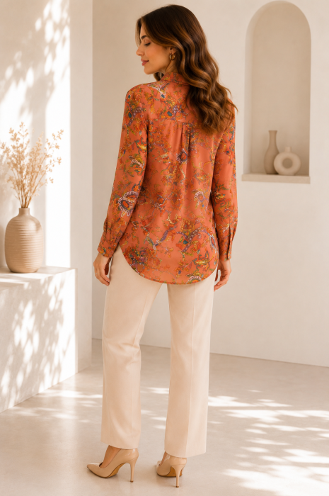 Bluza dama cu imprimeu paisley si volan decorativ la decolteu [3]
