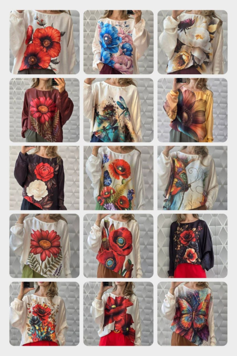 Bluza dama cu imprimeuri florale si grafice, croi lejer [3]