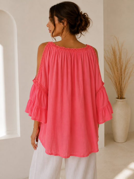 Bluza dama cu umeri decupati si maneci evazate cu detalii decorative [2]
