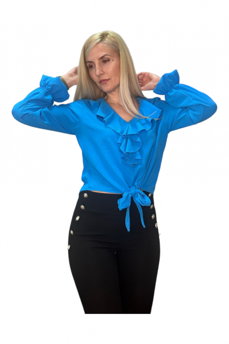 Bluza dama cu volane si funda in talie - Jolie - Bleu [2]