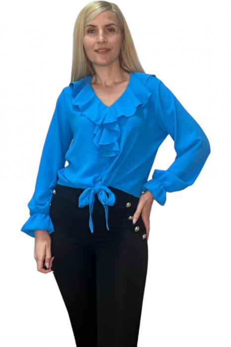 Bluza dama cu volane si funda in talie - Jolie - Bleu [9]
