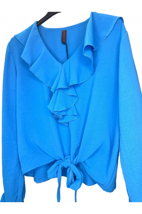 Bluza dama cu volane si funda in talie - Jolie - Bleu [7]