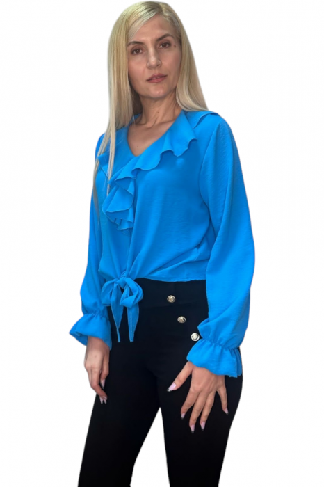 Bluza dama cu volane si funda in talie - Jolie - Bleu [5]