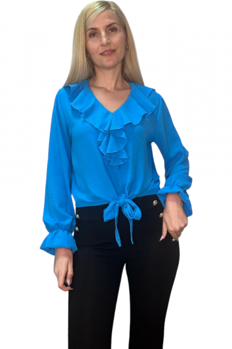Bluza dama cu volane si funda in talie - Jolie - Bleu [8]