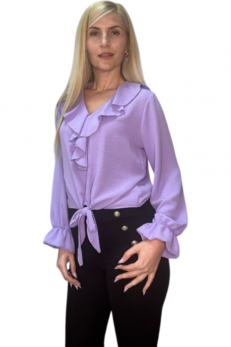 Bluza dama cu volane si funda in talie - Jolie - Mov [5]