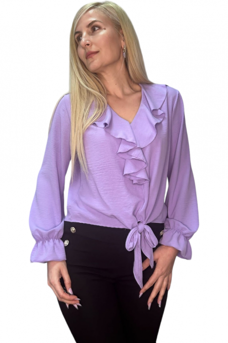 Bluza dama cu volane si funda in talie - Jolie - Mov [2]