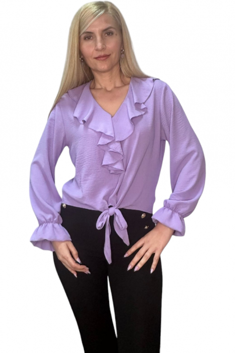 Bluza dama cu volane si funda in talie - Jolie - Mov [10]
