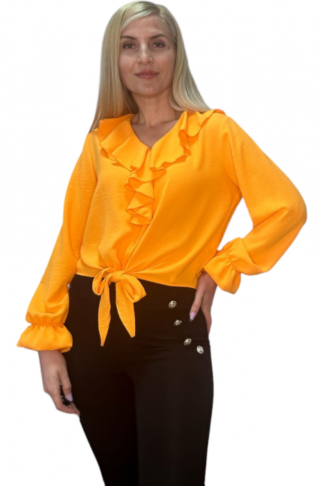 Bluza dama cu volane si funda in talie - Jolie - orange [5]