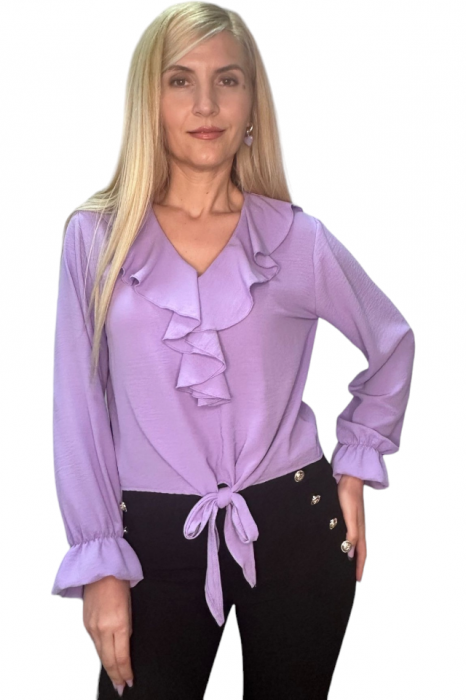 Bluza dama cu volane si funda in talie - Jolie - Mov [9]