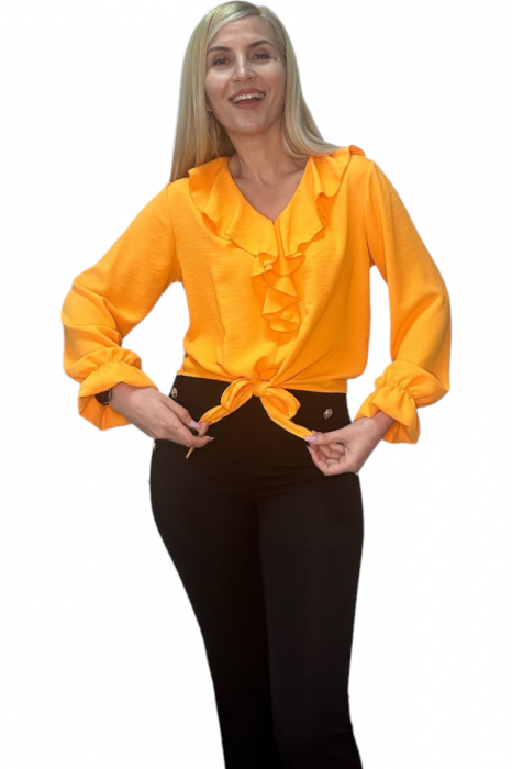 Bluza dama cu volane si funda in talie - Jolie - orange [6]