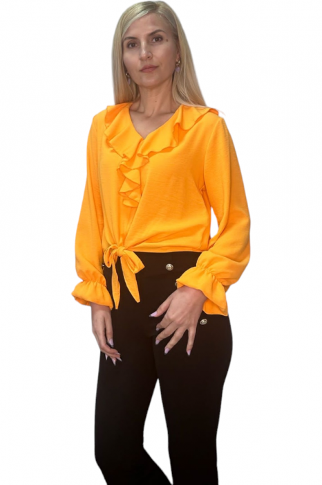 Bluza dama cu volane si funda in talie - Jolie - orange [4]