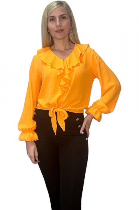 Bluza dama cu volane si funda in talie - Jolie - orange [9]
