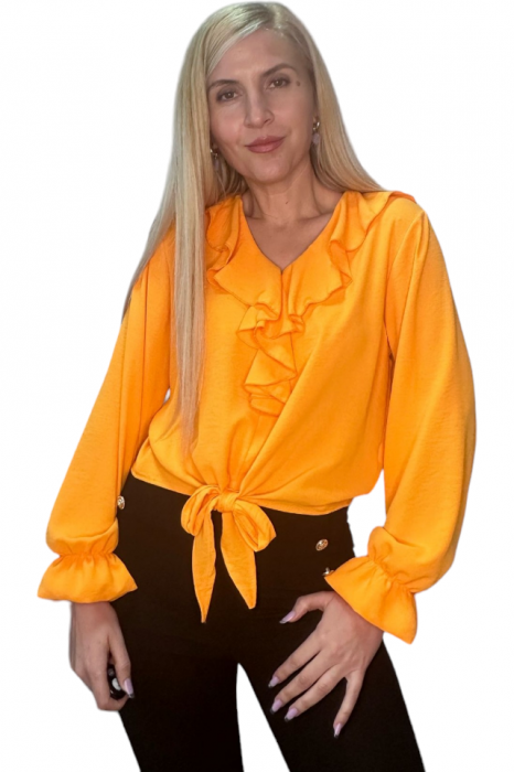 Bluza dama cu volane si funda in talie - Jolie - orange [2]