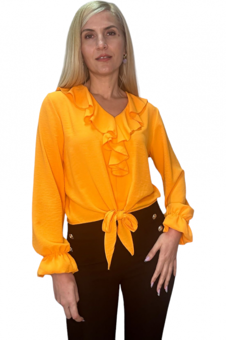 Bluza dama cu volane si funda in talie - Jolie - orange [1]