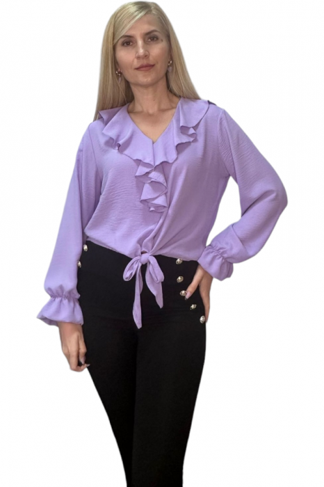 Bluza dama cu volane si funda in talie - Jolie - Mov [3]