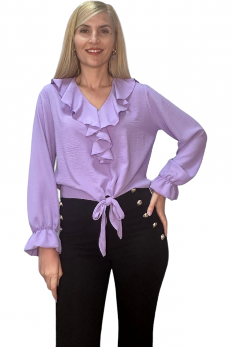 Bluza dama cu volane si funda in talie - Jolie - Mov [1]