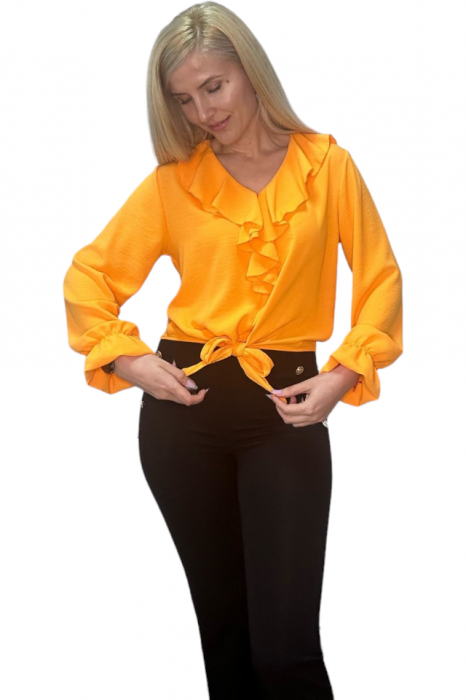 Bluza dama cu volane si funda in talie - Jolie - orange [7]