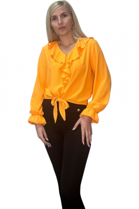 Bluza dama cu volane si funda in talie - Jolie - orange [3]