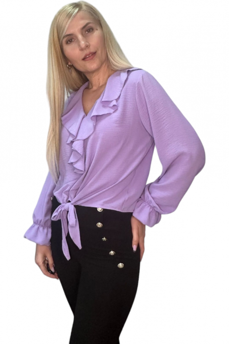 Bluza dama cu volane si funda in talie - Jolie - Mov [6]