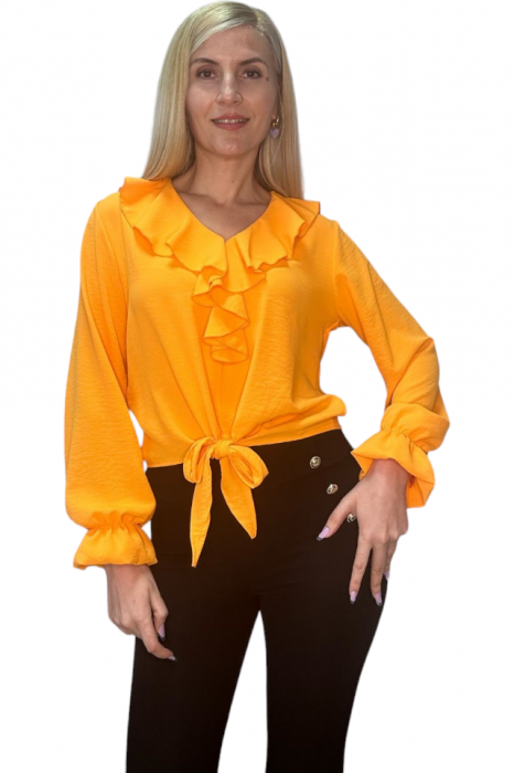 Bluza dama cu volane si funda in talie - Jolie - orange [8]