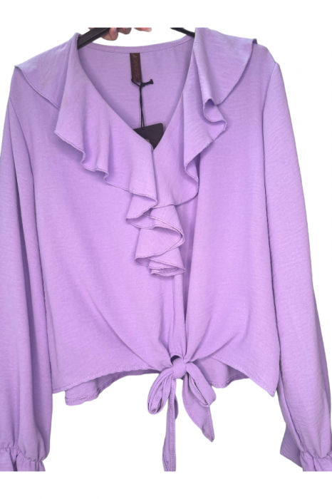 Bluza dama cu volane si funda in talie - Jolie - Mov [8]
