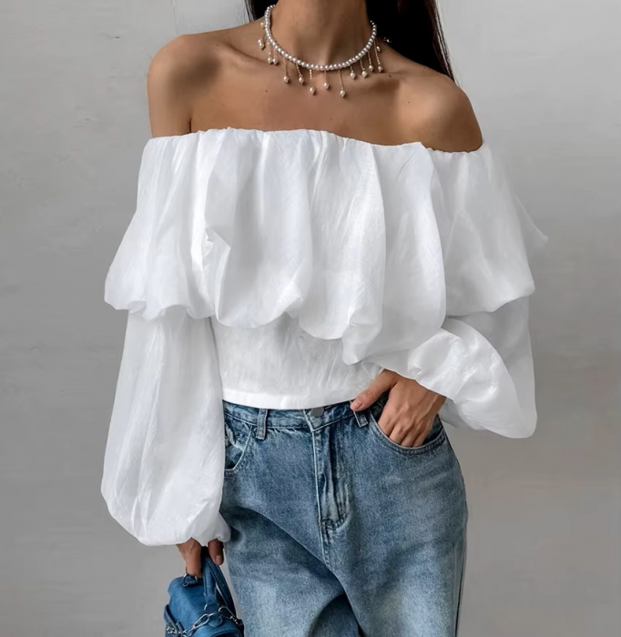 Bluza dama cu umerii goi si maneci bufante - ST19D1 [2]