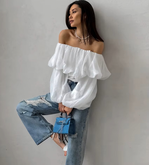 Bluza dama cu umerii goi si maneci bufante - ST19D1 [3]