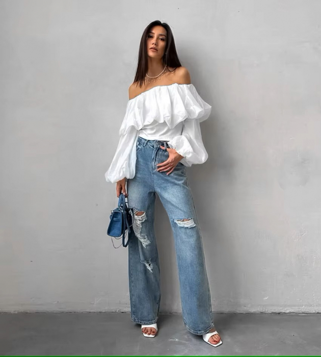 Bluza dama cu umerii goi si maneci bufante - ST19D1 [4]