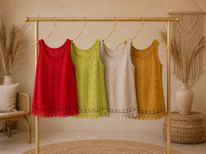 Bluza dama din viscoza cu broderie si dantela, fara maneci, disponibila in 4 culori [2]