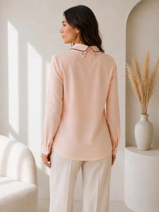 Bluza dama eleganta cu guler decorat cu strasuri si maneca lunga [2]