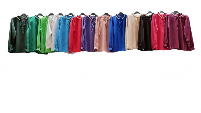 Bluza dama material satinat si guler cu perle - HEB [2]