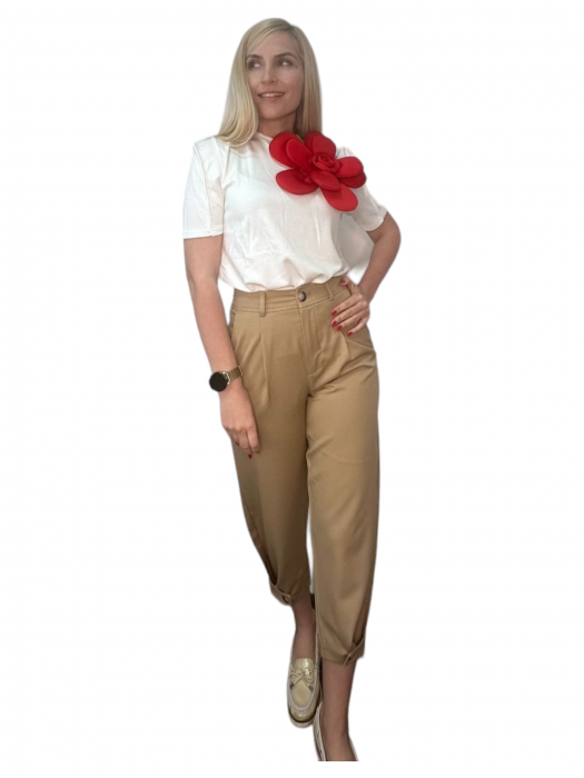 Bluza dama ornata cu trandafir rosu - Flower - alb [11]