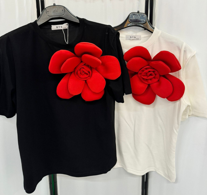 Bluza dama ornata cu trandafir rosu - Flower - alb [16]