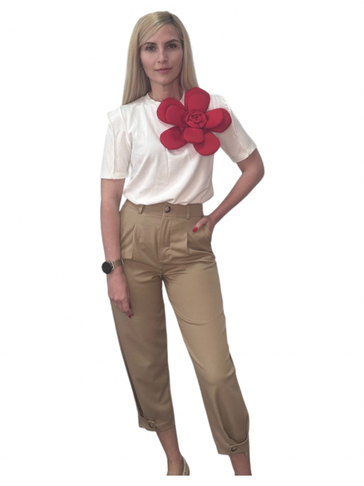 Bluza dama ornata cu trandafir rosu - Flower - alb [6]
