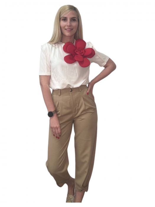 Bluza dama ornata cu trandafir rosu - Flower - alb [9]